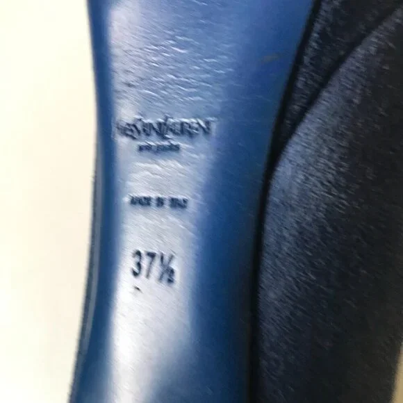 YSL Palais Platform Heels Pumps Womens 37.5 7.5 Blue Suede Yves Saint Laurent - Picture 6 of 7